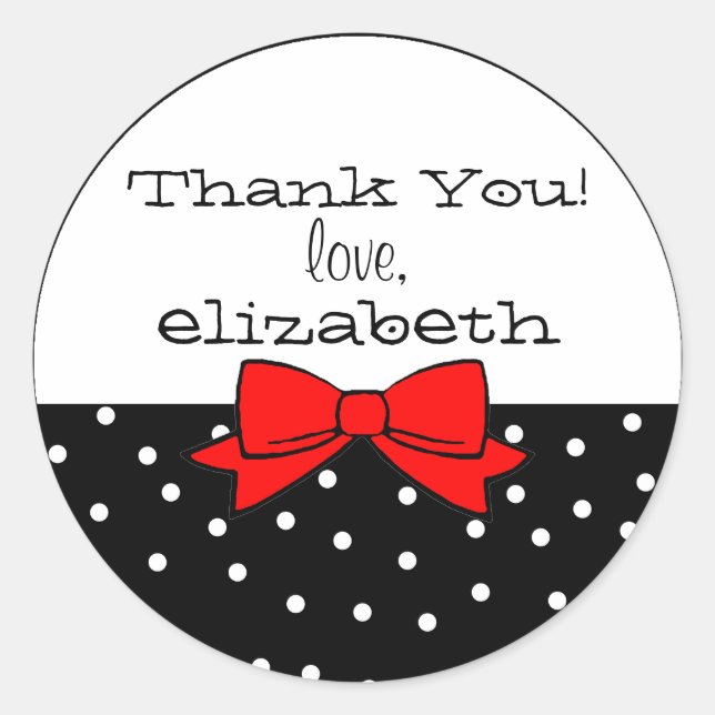 Pegatina Redonda Gracias por los puntos de polka rojos (Anverso)