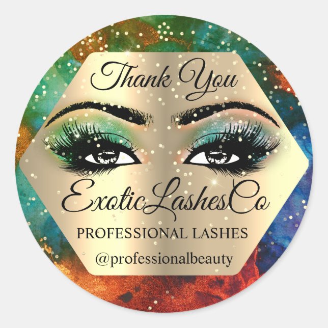 Pegatina Redonda Gracias por maquillar artista oro LASHES Vip (Anverso)
