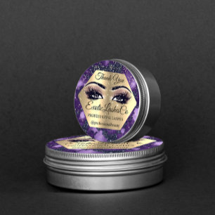 Pegatina Redonda Gracias por maquillar Artista Púrpura Rosa Eyelash