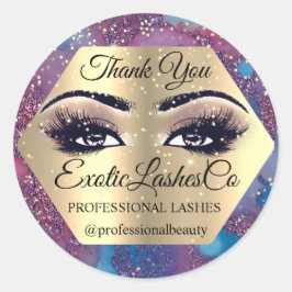 Pegatina Redonda Gracias por maquillarse Artista Ojos Rosa Púrpura 