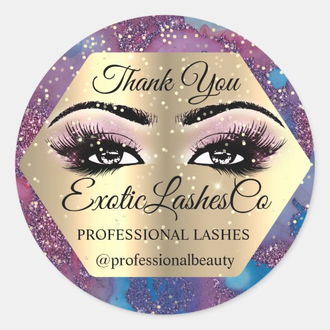 Pegatina Redonda Gracias por maquillarse Artistas Ojos Azul Mármol  (Anverso)