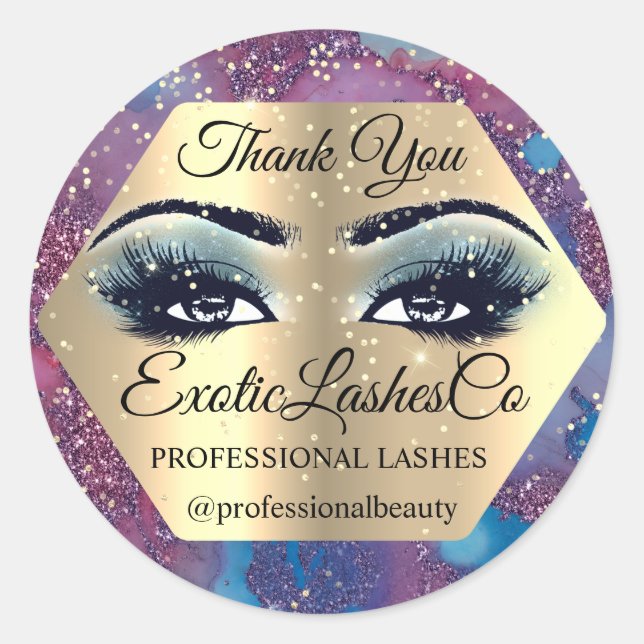 Pegatina Redonda Gracias por maquillarte artista Ojos Azul Rosa (Anverso)