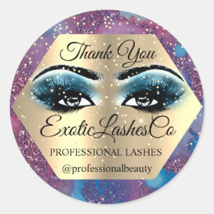 Pegatina Redonda Gracias por maquillarte artista Ojos Azul Rosa