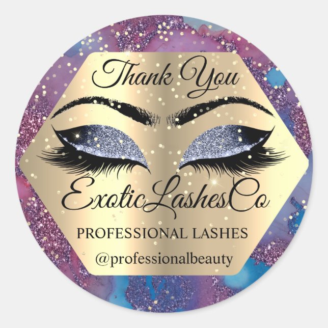 Pegatina Redonda Gracias por maquillarte artista Ojos Azul Violeta (Anverso)