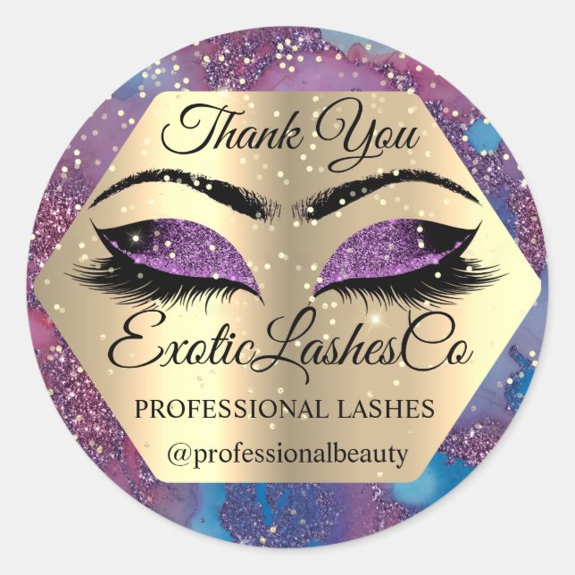 Pegatina Redonda Gracias por maquillarte Ojos Artistas Azul Púrpura (Anverso)