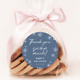 Pegatina Redonda Gracias por nevar mucha ducha azul bebé