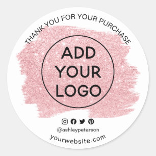 Pegatina Redonda Gracias por pedir el logo purpurina rosado en los