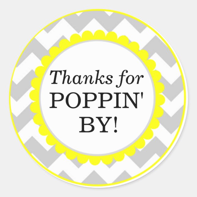 Pegatina Redonda Gracias Por Poppin By, Chevron Print Baby Shower (Anverso)