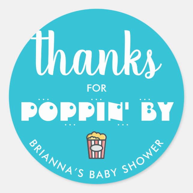 Pegatina Redonda Gracias por Poppin' Por Baby Shower Popcorn (Anverso)