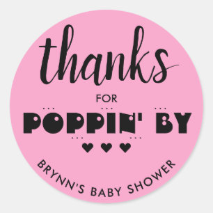 Pegatina Redonda Gracias por Poppin' por Baby Shower Popcorn Pink