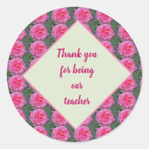 Pegatina Redonda Gracias Por Ser Mi Maestro Pink Rose Pattern