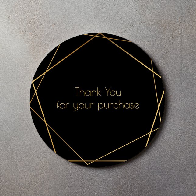 Pegatina Redonda Gracias por su compra borde geométrico dorado (Thank you for your purchase gold geometric border classic round sticker)