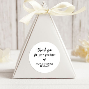 Pegatina Redonda Gracias por su compra Casual Script Heart
