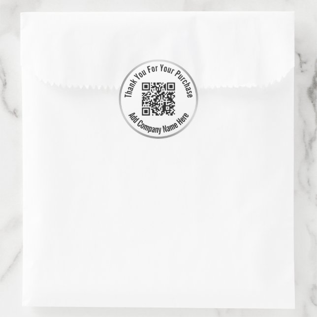 Pegatina Redonda Gracias Por Su Compra De Silver Y White QR Code (Bolso)