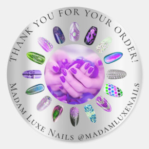 Pegatina Redonda Gracias Por Su Orden Señora Luxe Nails Violet