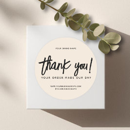 Pegatina Redonda Gracias por su pedido negocio beige personalizado