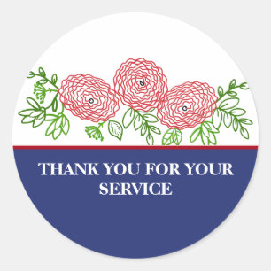 Pegatina Redonda Gracias por su servicio Veteranos Día Amapola