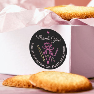 Pegatina Redonda Gracias Por Tu Bolsa De Cerdo De Panadería De Nego