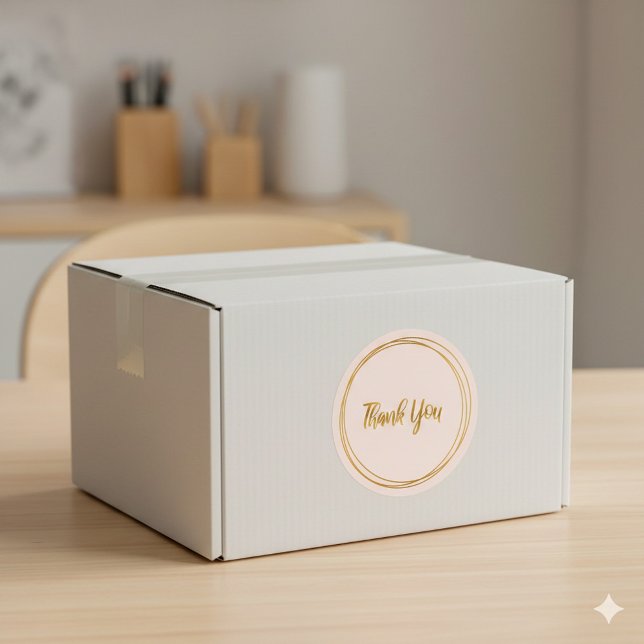 Pegatina Redonda Gracias por tu compra (Pink and gold thank you packaging sticker.)