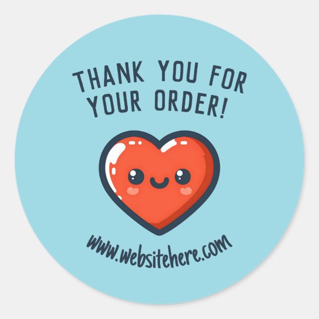 Pegatina Redonda Gracias por tu Compra Corazón Kawaii (Anverso)
