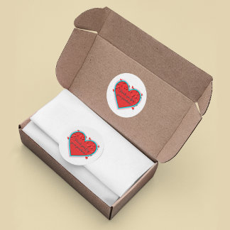 Pegatina Redonda Gracias por tu compra flores de corazón pastel