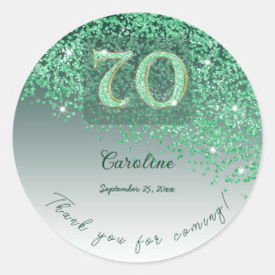 Pegatina Redonda Gracias por tu cumpleaños número 70 Brillo Verde M