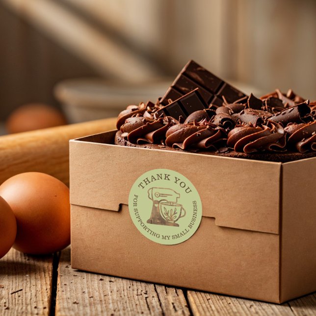 Pegatina Redonda Gracias Por Tu Empresa Woodgrain Standmixer (Thank You For Your Business Woodgrain Standmixer Classic Round Sticker)