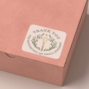 Pegatina Redonda Gracias Por Tu Logotipo De Whisk De Panadería Rosa