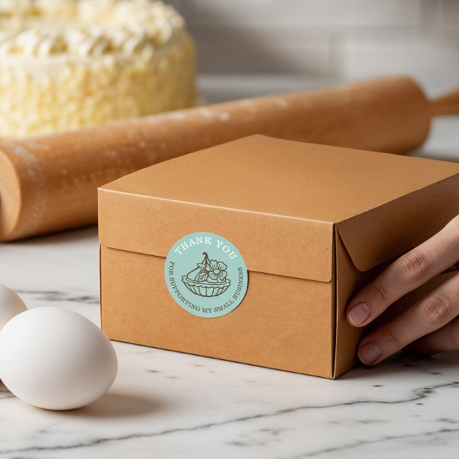 Pegatina Redonda Gracias Por Tu Negocio Pastelería Verde azulada (Thank You For Your Business Teal Bakery Pastry Classic Round Sticker)