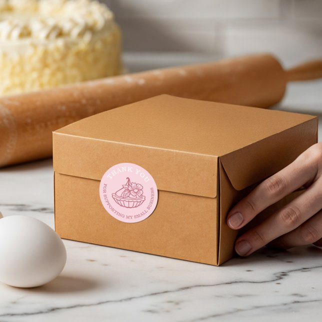 Pegatina Redonda Gracias Por Tu Pastelería De Panadería Rosa (Thank You For Your Business Pink Bakery Pastry Classic Round Sticker)