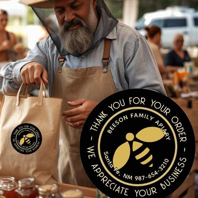Pegatina Redonda Gracias por tu pedido Apiary Apiary Honey de oro (Subido por el creador)