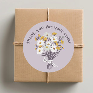Pegatina Redonda "Gracias por tu pedido" Daisy Bouquet Personalizad
