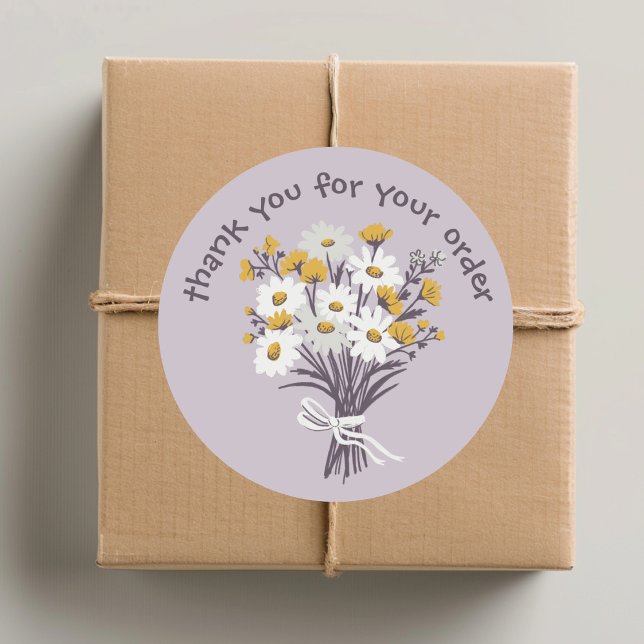 Pegatina Redonda "Gracias por tu pedido" Daisy Bouquet Personalizad ("Thank you for your order" Daisy Bouquet Custom Classic Round Sticker
)