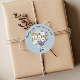 Pegatina Redonda "Gracias por tu pedido" Daisy Bouquet Personalizad