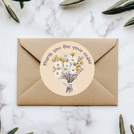 Pegatina Redonda "Gracias por tu pedido" Daisy Bouquet Personalizad