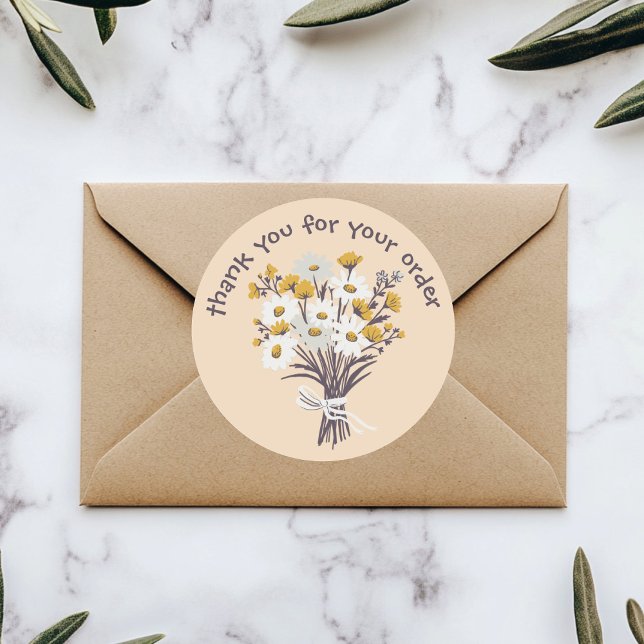 Pegatina Redonda "Gracias por tu pedido" Daisy Bouquet Personalizad ("Thank you for your order" Daisy Bouquet Custom Classic Round Sticker
)