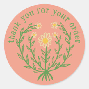 Pegatina Redonda "Gracias por tu pedido" Daisy Design Personalizado