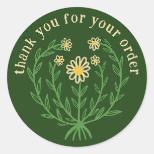 Pegatina Redonda "Gracias por tu pedido" Daisy Design Personalizado