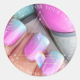 Pegatina Redonda Gracias Por Tu Pedido De Geometría Gris De Uñas De