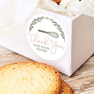 Pegatina Redonda Gracias Por Tu Pedido De Panadería Whisk & Wreath