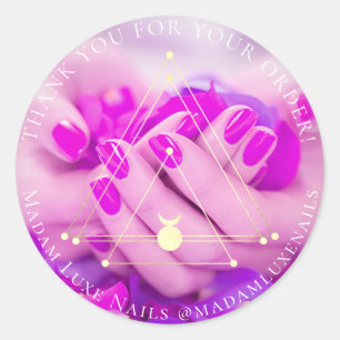 Pegatina Redonda Gracias Por Tu Pedido Lujo Nails Pink Golden