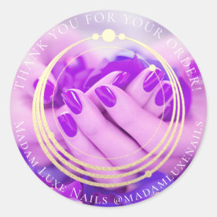 Pegatina Redonda Gracias Por Tu Pedido Lujo Nails Purple Gold
