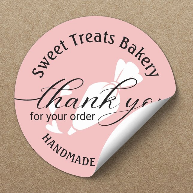 Pegatina Redonda Gracias Por Tu Pedido Panadería De Pasteles Rosa (Subido por el creador)