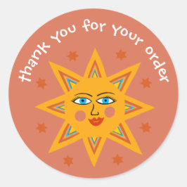 Pegatina Redonda "Gracias por tu pedido" Personalizado amable Sun