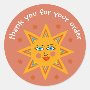 Pegatina Redonda "Gracias por tu pedido" Personalizado amable Sun