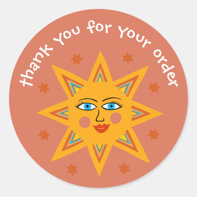 Pegatina Redonda "Gracias por tu pedido" Personalizado amable Sun (Anverso)