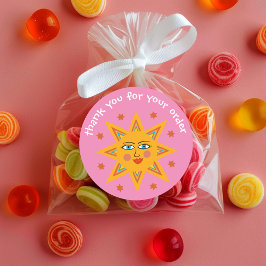 Pegatina Redonda "Gracias por tu pedido" Personalizado amable Sun