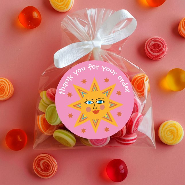 Pegatina Redonda "Gracias por tu pedido" Personalizado amable Sun ("Thank you for your order" Cute Custom Sun Classic Round Sticker
)