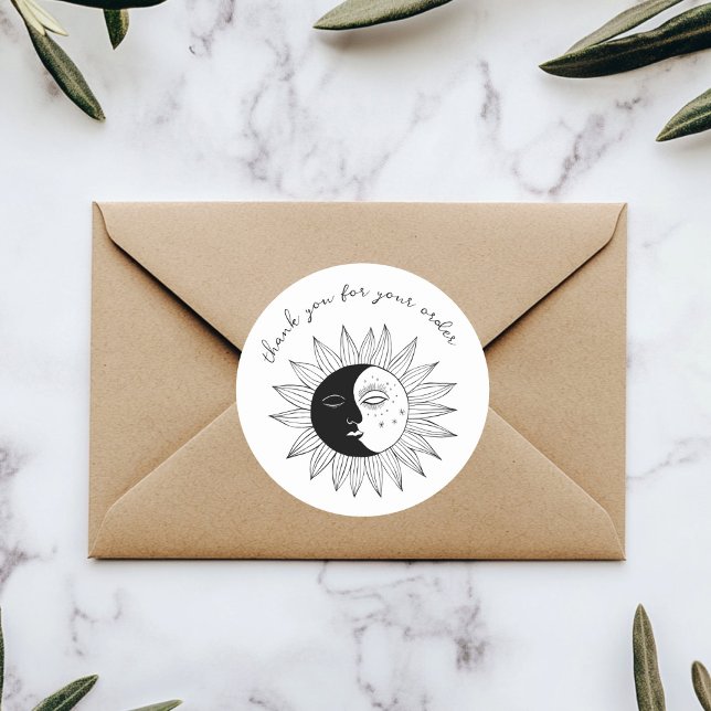 Pegatina Redonda "Gracias por tu pedido" Personalizado amable Sun & ("Thank you for your order" Cute Custom Sun & Moon Classic Round Sticker
)