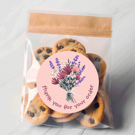 Pegatina Redonda "Gracias por tu pedido" Personalizado de Flores Bo